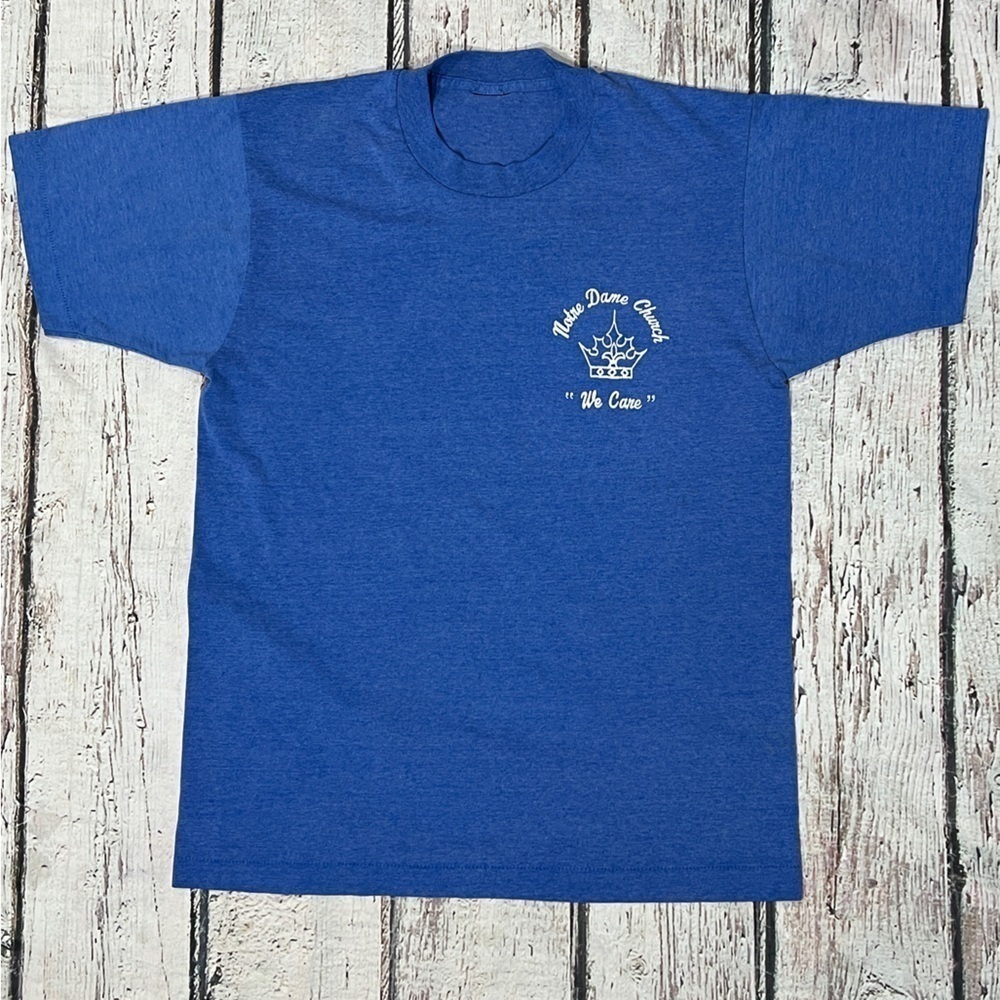 Vintage 90s Notre Dame Church Blue Single Stitch Crewneck 1990s Tshirt